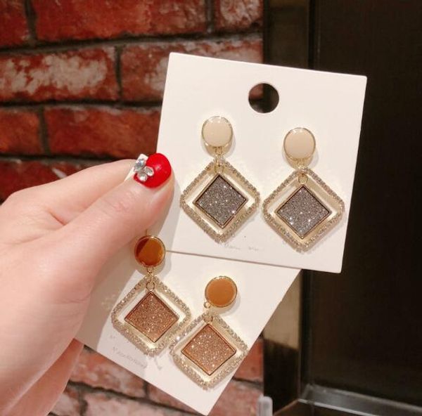 

fashion style women design silver needle geometry block sequins spring ear nail earrings jewelry sold, Golden;silver