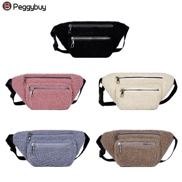 

fashion plush women waist bag winter fanny pack phone pouch double zipper crossbody chest pack