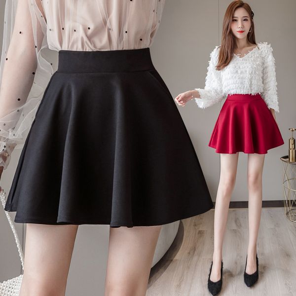 

black mini bubble pleated mini pants skirts high waist elastic red ball gown pleated skirt 2019 korean student shorts skirts