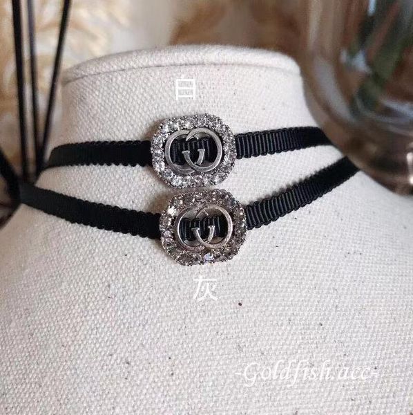

high-end design retro alloy letters pendant chokers necklace with stamp black ribbon chain letters necklace women fashion jewelry, Golden;silver