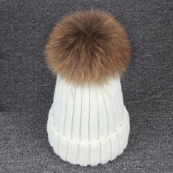 

women skullies 100% real raccoon big fur pompon fluffy hats winter ponpon caps pompom female pumpon knitted beanie girls, Blue;gray