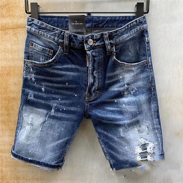 

2020 new italian brand fashion casual menswear denim rider denim stripe broken copper jeans button hip hop denim tearing shorts jeans, Blue