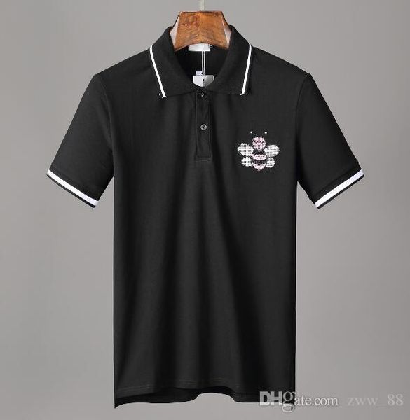 

2019 summer new high-end men's brand t-shirt stripe bees embroidery fashion short sleeve classical polo men's tees m-3xl, White;black