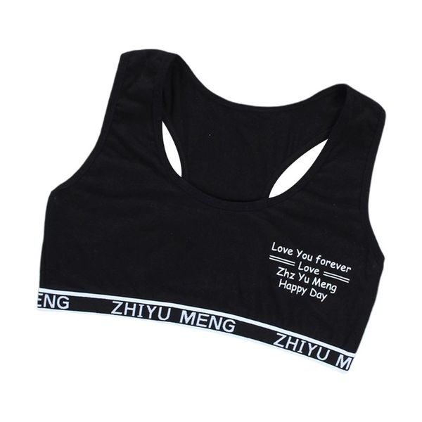 

Girl Racerback Cotton Sport Training Bra Letter Print Solid Color Wide Strap Underwear Seamless Layered Crop Top
