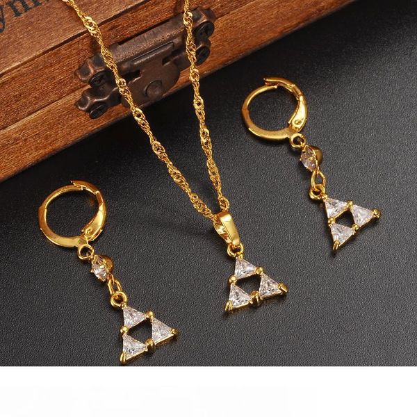 

new 18k yellow fine solid gold filled jewelry sets big zircon stone cz diamond imitate pendant choker necklace earrings for women, Silver