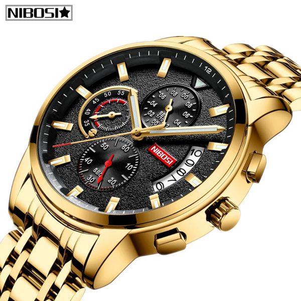 

2020 new watches men nibosi chronograph men sport watches full steel waterproof quartz watch relogio masculino, Slivery;brown