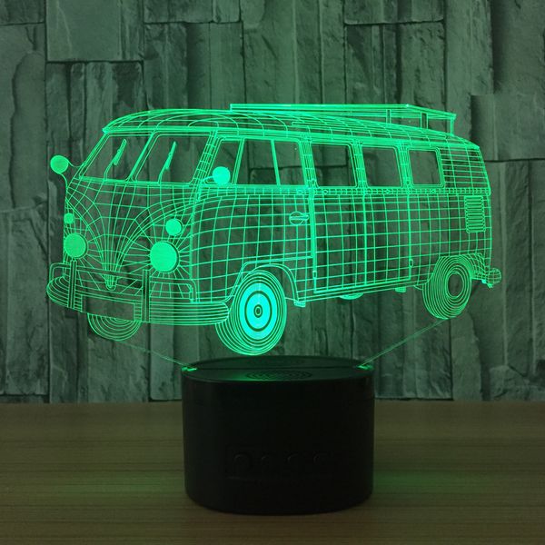 

cool bus bluetooth speaker cartoon car led 3d nightlights colorful music 3d lamp usb indoor lights for kid's christmas gift