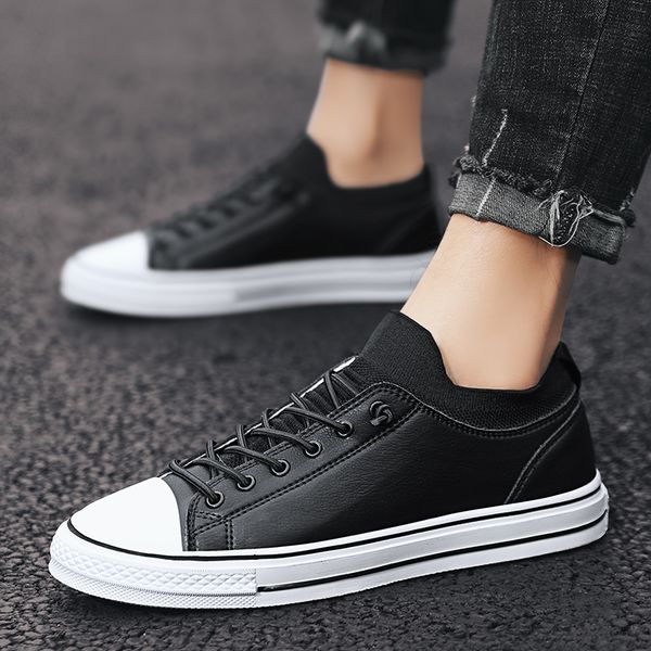 

brand men's casual shoes socks mouth flats shoes men's fashion flat male walking hommes sneaker footwear %, Black