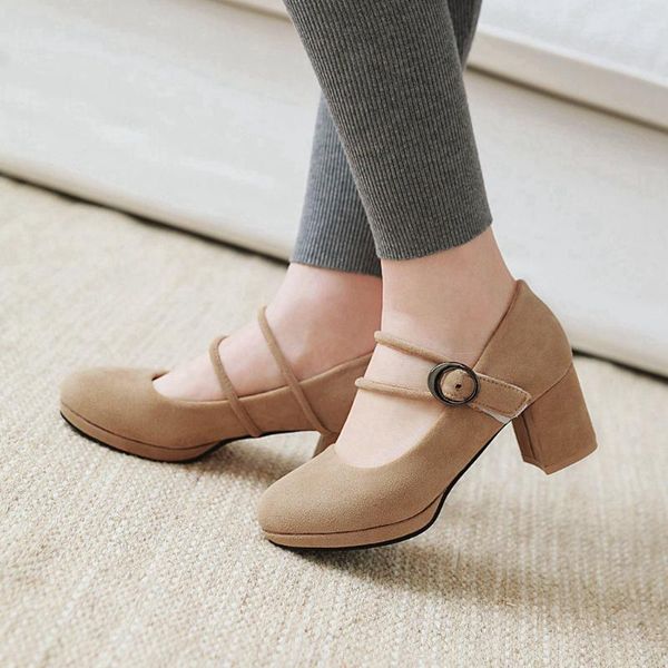 

sarairis 2020 новая мода flock square пяток платформы обувь женщина насосы женский застежка ремешка управление леди насосы женская обувь, Black