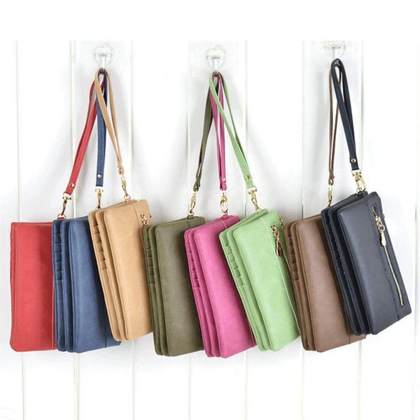 

new lady simple solid color matte wallet multi-slot faux leather wristlet long purse