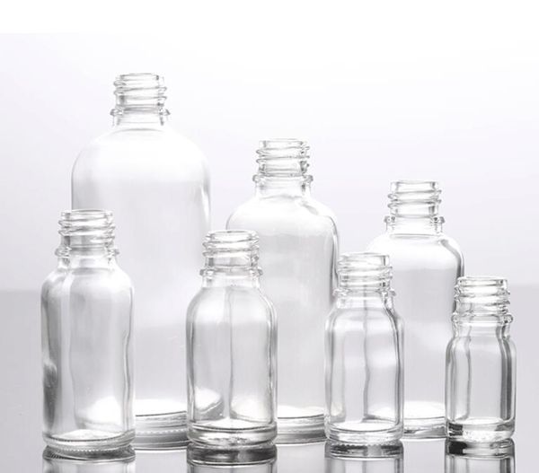 embalagens de óleo essencial 10 ml 15 ml 20 ml 30 ml 50 ml 100 ml claras frascos conta-gotas de vidro vazio com tampa à prova de crianças branco mercado grossista EUA
