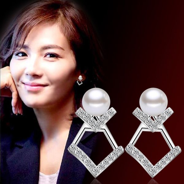 

simple wild zircon pearl geometric stud earrings for women earring earings jewelry earing brincos brinco oorbellen pendientes, Golden;silver