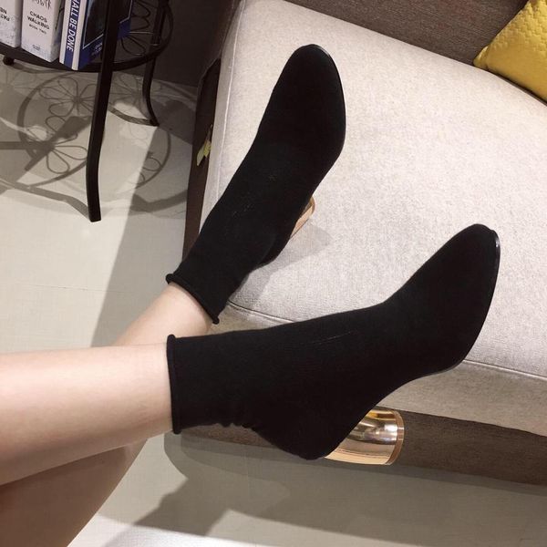 

niufuni 3 colors women's ankle sock boots fashion stretch round high heels botas mujer spring autumn boots round toe women shoes, Black