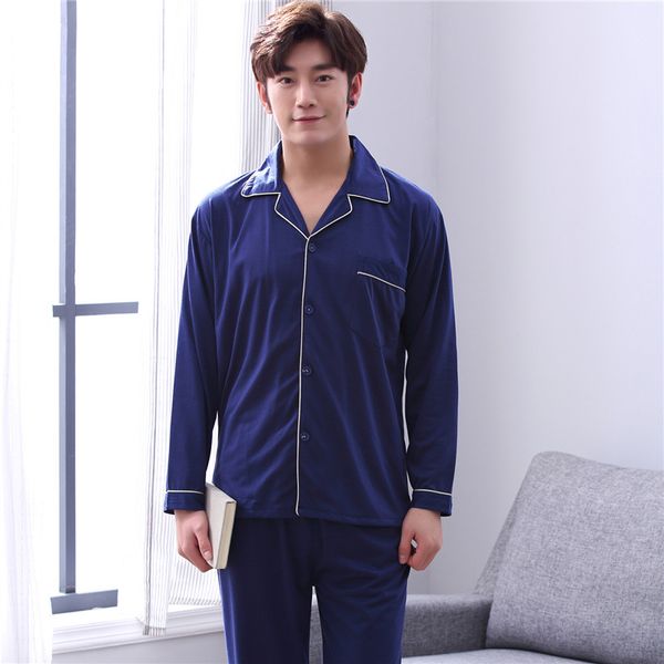 

2019 new spring cotton pajama sets for men's long sleeve pyjama soft comfortable sleepwear homewear loungewear home clothes xxxl, Black;brown