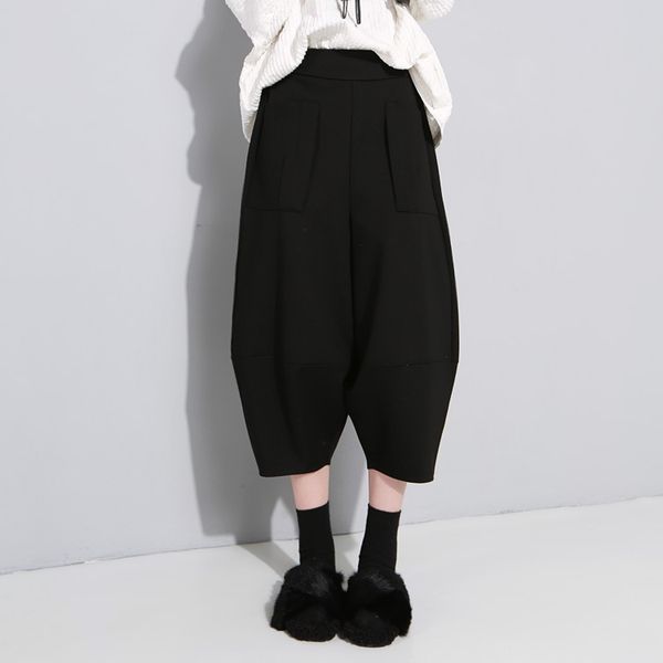 

2019 dress niche design structure system three-dimensional lantern wide leg seven part trousers and pants woman 331, Black;white