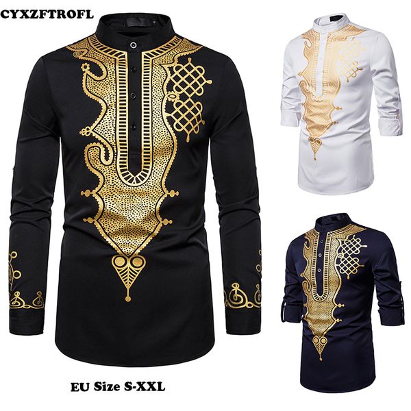 

cyxzftrofl new men's casual shirt ethnic style printing shirt men's fashion standard version long-sleeved street social, White;black