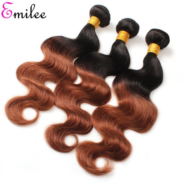 

emilee ombre body wave bundles 1b/30 remy hair 3 bundles deal ombre brown hair weave bundles 100% human hair, Black