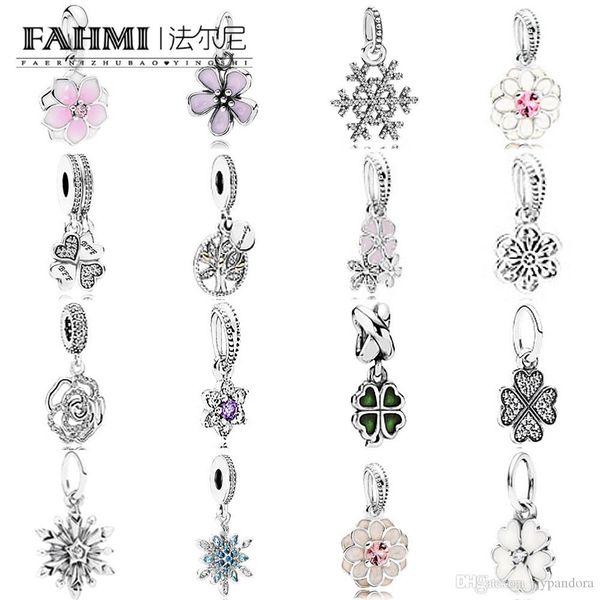 

fahmi 100% 925 sterling silver 1:1 charm necklace pendant -white enamel lucky love hanging family crystallised poetic blooms heart petals 11, Black