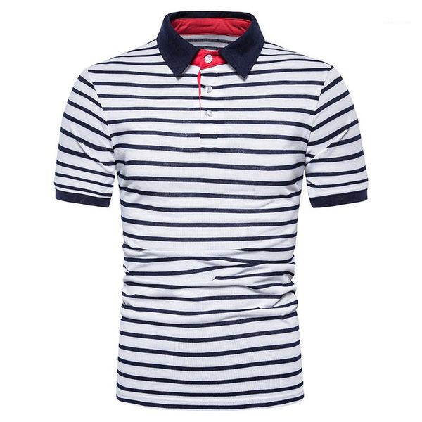 

casual short sleeved slim lapel neck male tees striped printed mens polo shirts summer, White;black