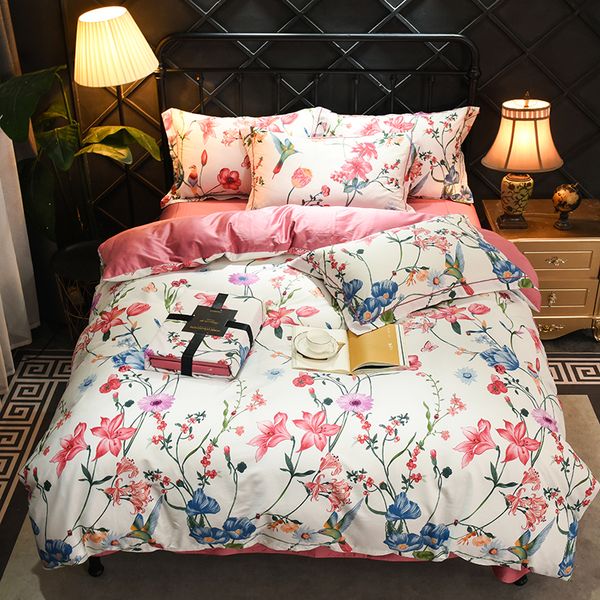 

pink print series 600tc egyptian cotton soft duvet cover bed sheet set pillowcase multi color bedding set  king size 4pcs#s