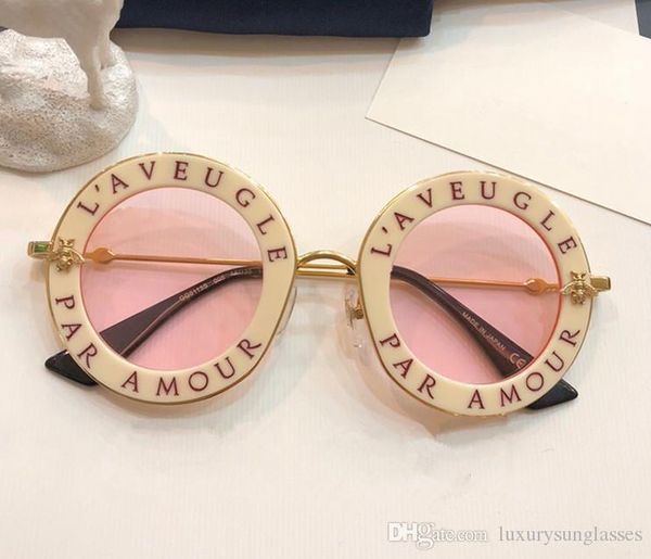 

luxury 0113 designer sunglasses for women fashion round summer style white pink frame uv protection lens come with case, White;black