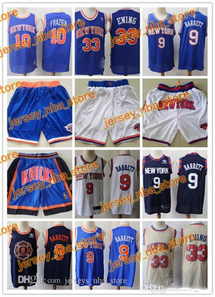 

mens new york knicks 33 patrick ewing 10 walt frazier 9 r.j. barrett basketball shorts basketball jerseys, Black;red