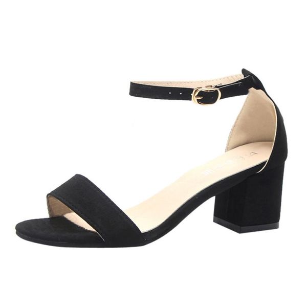 

fashion women ankle mid heel block party open toe leather beach shoes summer gladiator 35-40, Black