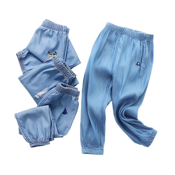 

kids girls boys pants cotton elasticity pants children's jeans cotton trousers for girls boys summer clothes, Blue