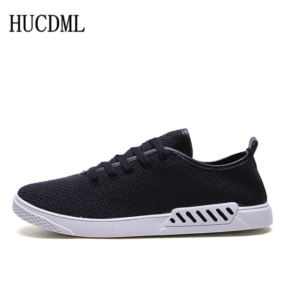 

hucdml 2019 men shoes breathable outdoor casual flat mens shoes lace-up sneakers popular couple designer sneakers men, Black