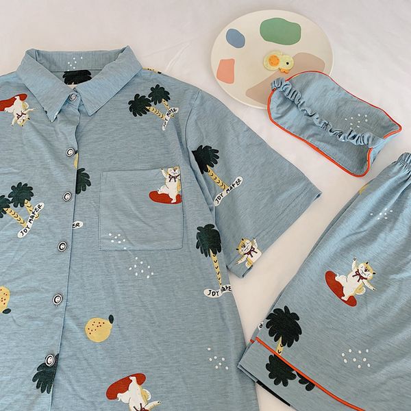 

women pajama set bangtan boys kpop harajuku cartoon printed kawaii shiba printed short sleeve t shirt pants set cotton pyjamas, Black;red