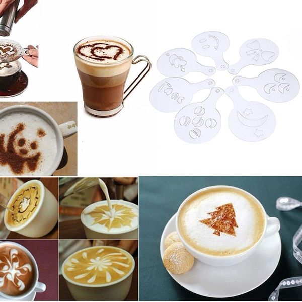 

16pcs set coffee milk cake cupcake stencil template moldcoffee barista cappuccino template strew pad duster spray mold tool