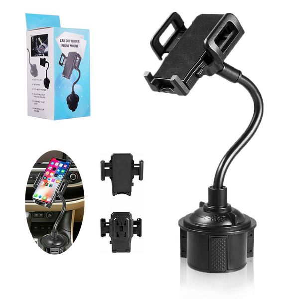 

car mount cup mobile cell phone holder universal 2 in 1 car cradles adjustable gooseneck compatible stand for smartphone with retail package