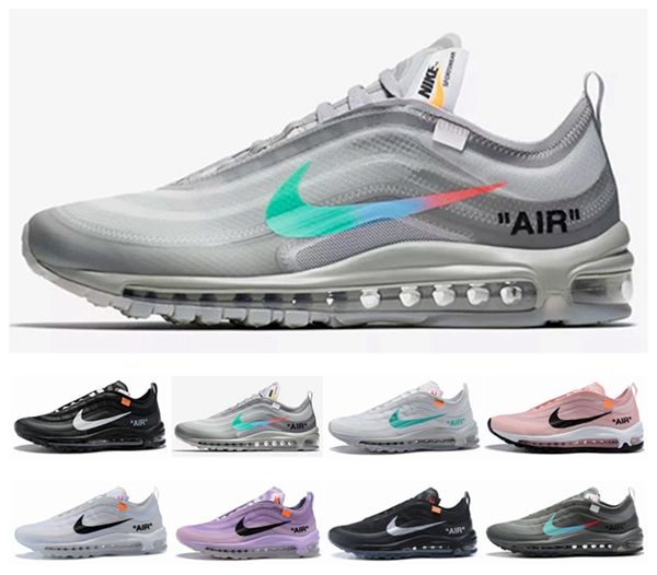 

new designer off 97s men women running shoes williams rainbow og female sports 97s white light gray wolf menta fashion sport sneakers, Black
