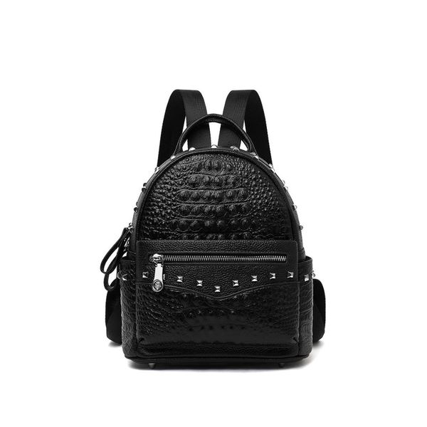 

women small genuine leather backpack rivet bagpack daily cute black backpack for teenager girls schoolbag casual travel daypack