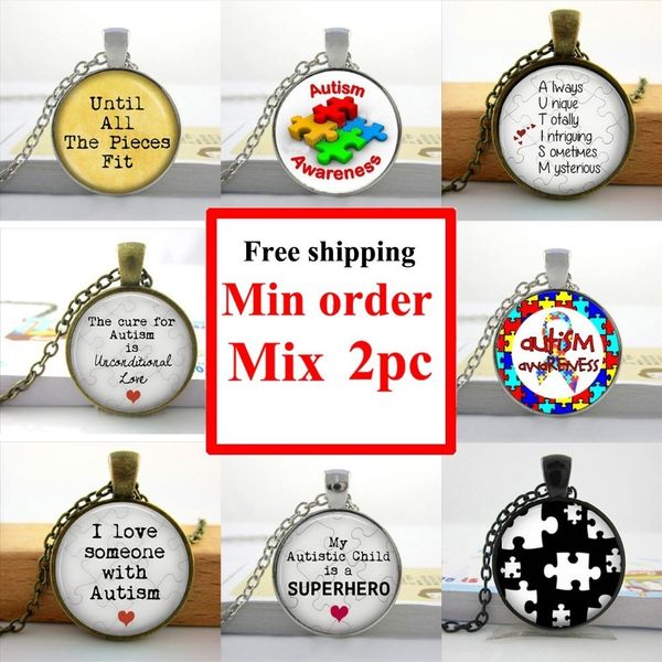 

hzshinling стеклянный купол ожерелье аутизм письмо building block подвески аутизм ювелирные изделия из стекла кабошон купола ювелирных hz1, Silver