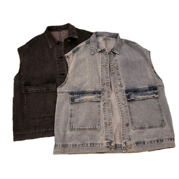 

denim vesten 2019 vrouwen zomer vest turn-down kraag jas mouwloos denim jas voor vrouwen nieuwe oversized vest, Black;white