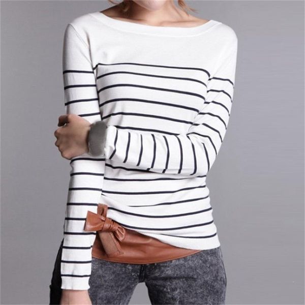 

2019 women's knitted cashmere stripe wool sweater pullovers woman winter clothes pullover pullover, White;black