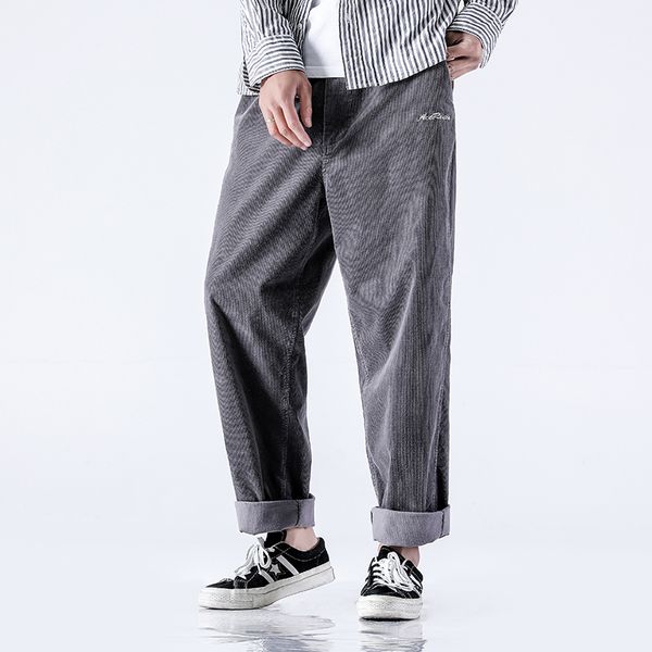 

male vintage fashion wide leg harem trousers japan streetwear hip hop pants men corduroy casual straight pant, Black