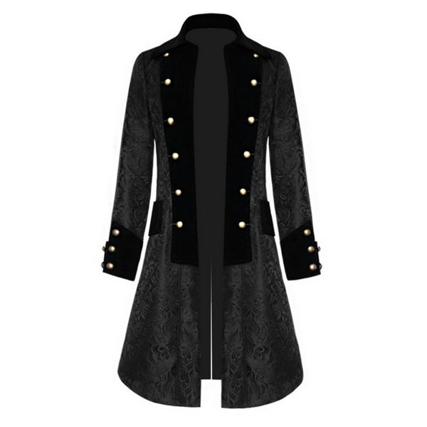 

men's costume coat winter steampunk uniform printed gothic coats male retro black victorian frock tailcoat jackets clothes, Black;brown