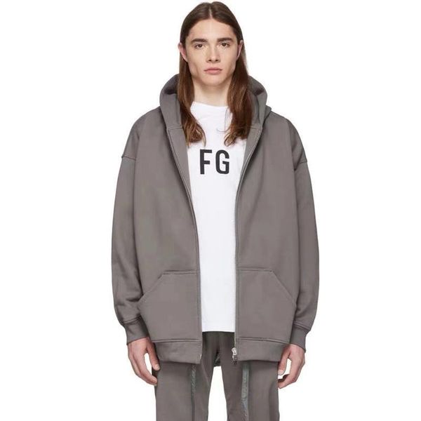 

19fw fear of god fog 6th everyday full zip hoodie cardigan sweatshirt high street hooded jacket simple solid hoodies outwear hfymjk242, Black;brown