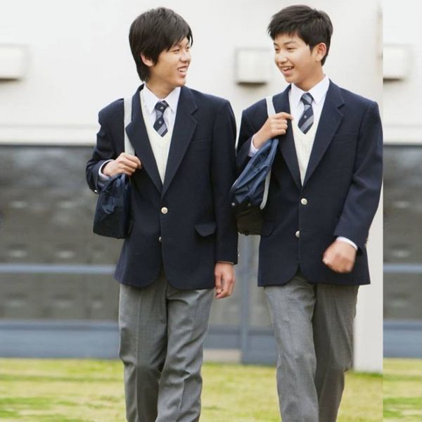 

new mens blazer jacket british style japanese korean school uniform coat pants suit sets male blazers boys school clothes suits, White