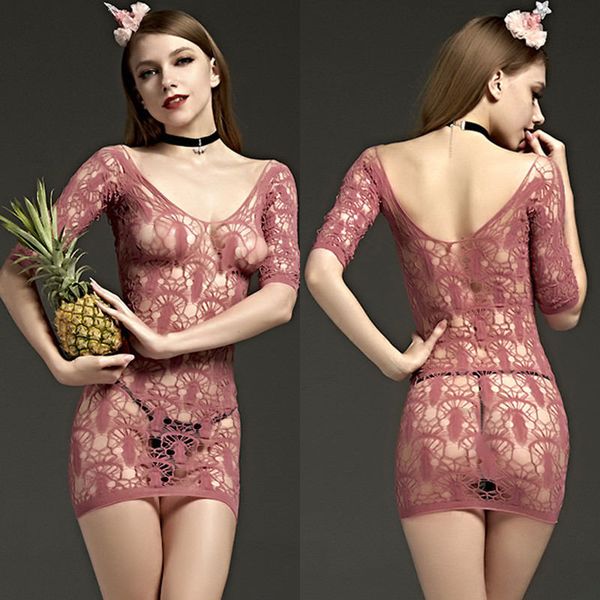 

womens sleepwear baby doll g-string lingerie nightwear dress underwear print half sleeve hollow out v-neck sleepwear, Black;white