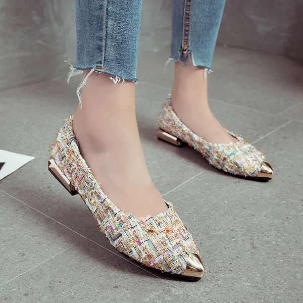 

обувь женщина лето новая мода женщины сращивание цвет квартиры мода острым носом балерина балет плоские скольжения на повседневная обувь, Black