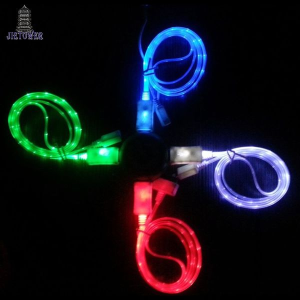 

300pcs/lot 4 colors beautiful 1m led light usb cable el shine light charger data sync cord for micro usb