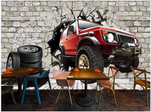 

3d wallpaper custom p mural on the wall retro brick wall tire car tooling background home decor 3d wall murals wallpaper for living room