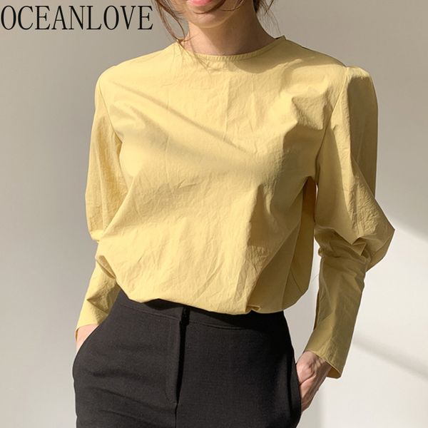 

oceanlove work fashion women shirts solid simple classical korean chic blouse puff sleeve spring 2020 blusas mujer 15175, White
