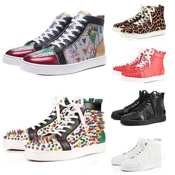 

ace designer brand red bottom studded spikes shoes men women fashion high cut multicolor party lovers casual shoes s7 cs04, Black