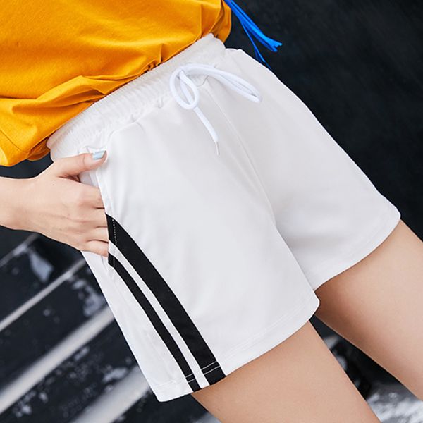 

solid striped cotton sport shorts women summer plus size high waist short gym running female korean casual loose sports shorts, White;black