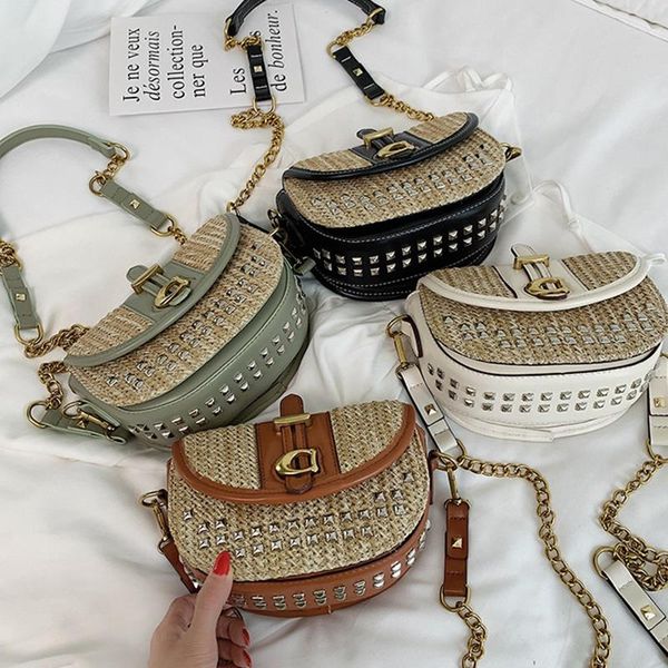 

new casual straw single shoulder messenger bag korean version of the wild chain saddle bag