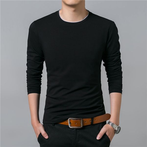 

shirt men 2019 autumn casual spring all-match long sleeve o-neck t-shirt men brand clothing soft cotton tee shirts -4xl, White;black
